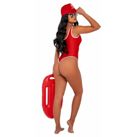 Playboy Lingerie Beach Patrol Costume Set with Cap and Whistle, Black