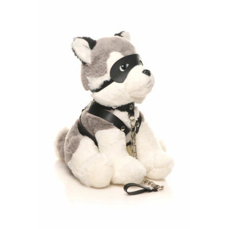 XR Brands Max Plush Dog Grey & White with Harness and Leash Set