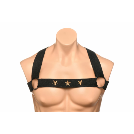 XR Brands Chest Harness & Armbands Black Stretch Adjustable Set