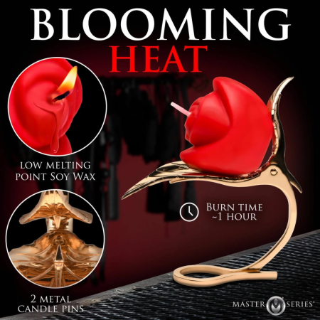 XR Brands Rose Candle with Holder Red - Decorative Soy Wax Set