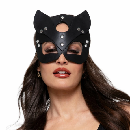 Bedroom Fantasies Kinky Kitty Leather Mask Black Adjustable Fit