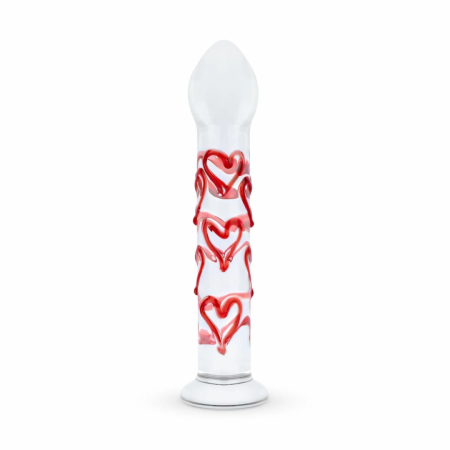Gildo Glass Intimate Massager No. 30 with Decorative Red Hearts, Clear