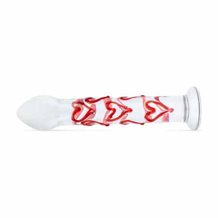 Gildo Glass Intimate Massager No. 30 with Decorative Red Hearts, Clear
