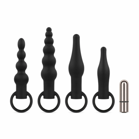 EasyToys Silicone Anal Plug Set with Vibrating Bullet - Black, 4 Sizes