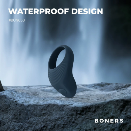 Boners Vibrating Ring with 10-Mode Stimulation System, Black, Flexible