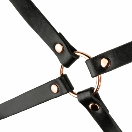 Rosy Gold Body Harness Black - Adjustable Faux Leather Accessory