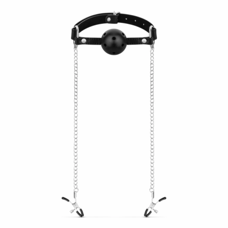 Bedroom Fantasies Adjustable Ball Gag & Silicone Nipple Clamp Set Black