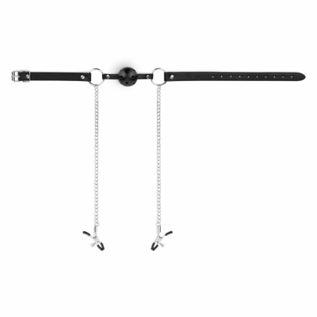 Bedroom Fantasies Adjustable Ball Gag & Silicone Nipple Clamp Set Black