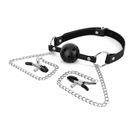 Bedroom Fantasies Adjustable Ball Gag & Silicone Nipple Clamp Set Black
