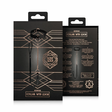Rosy Gold Adjustable Faux Leather Collar with Detachable Leash Black