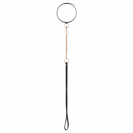 Rosy Gold Adjustable Faux Leather Collar with Detachable Leash Black
