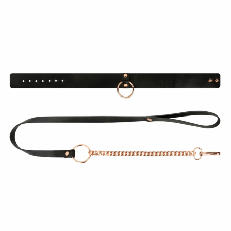 Rosy Gold Adjustable Faux Leather Collar with Detachable Leash Black