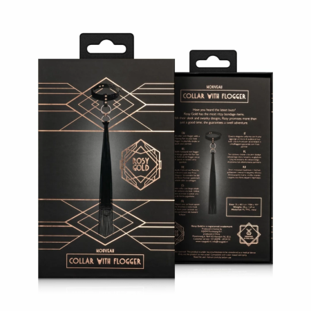 Rosy Gold Collar & Flogger Set Black - Elegant Adjustable Accessory