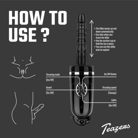 Teazers Thrusting Silicone Intimate Machine with Suction Cup Black 23cm