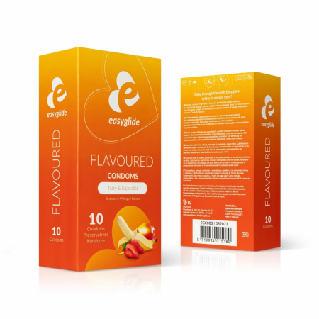 EasyGlide Flavored Anatomical Condoms 10-Pack - Fruit Aroma, Comfortable Fit