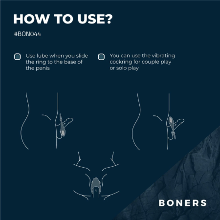 Boners Adjustable Stimulation Ring Blue - Rechargeable, Vibrating, Flexible Fit