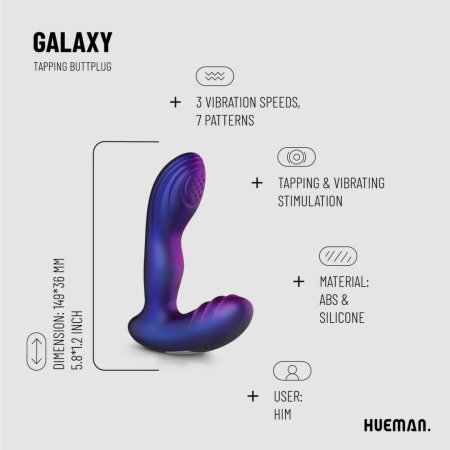 Hueman Tapping Plug Silicone Rechargeable 10 Modes Black-Purple