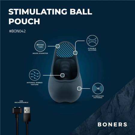 Boners Blue Stimulating Silicone Ring & Pouch 10-Mode Waterproof System