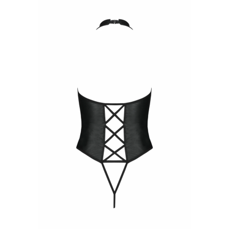 Passion Nancy Bodysuit Black Wetlook with Strap Design, One Size
