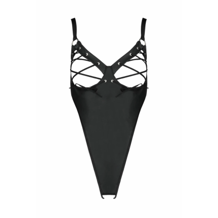 Passion Celine Bodysuit Black Adjustable Straps Imitation Leather