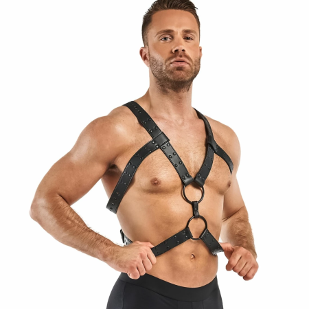 Rocco Bondage Adjustable Faux Leather Harness Black - Unisex Fit