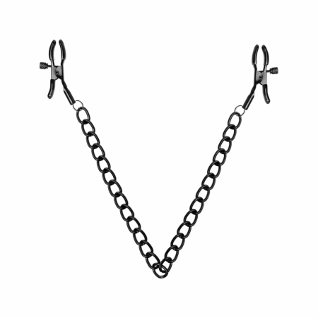 EasyToys Adjustable Nipple Clamps Black with Metal Chain System