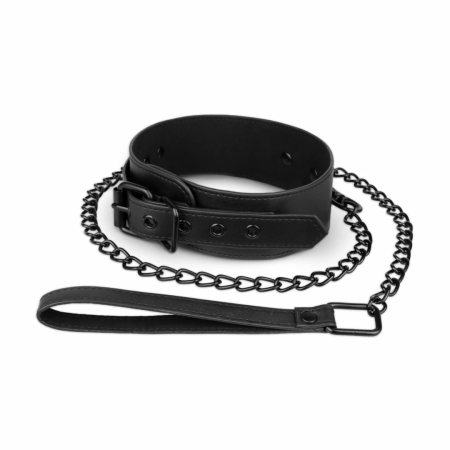 EasyToys Faux Leather Adjustable Collar with Metal Chain Leash 47cm