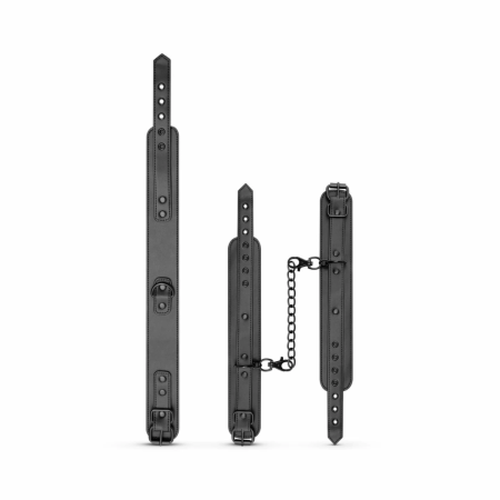 EasyToys Adjustable Faux Leather Collar & Wrist Restraints Set Black