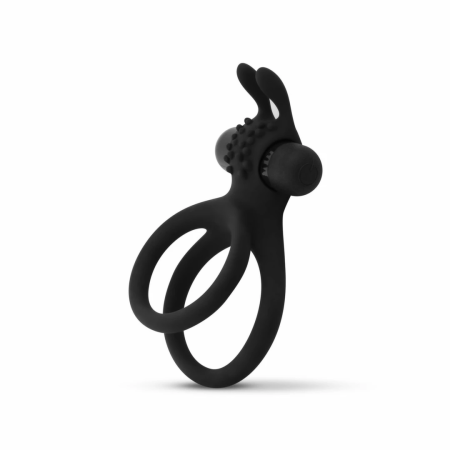 Share Ring Dual Vibrating Silicone Intimate Ring with Rabbit Ears Black