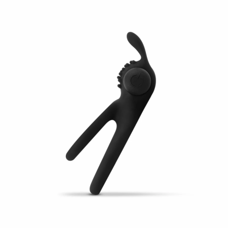Share Ring Dual Vibrating Silicone Intimate Ring with Rabbit Ears Black