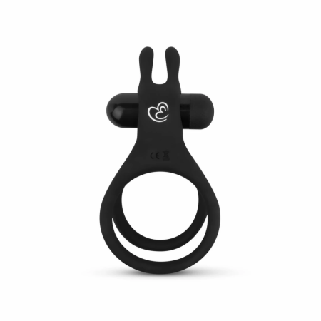 Share Ring Dual Vibrating Silicone Intimate Ring with Rabbit Ears Black