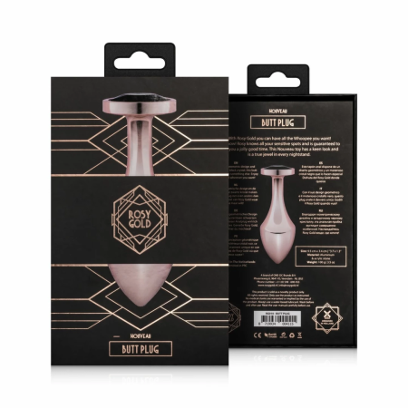Rosy Gold Nouveau Geometric Anal Plug with Black Crystal Accent
