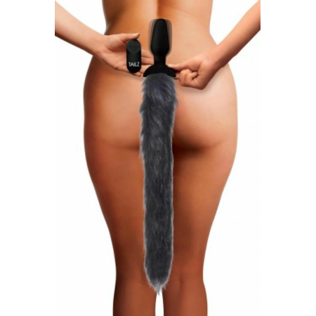 XR Brands Tailz Vibrating Fox Tail Plug Silicone Remote-Controlled Black