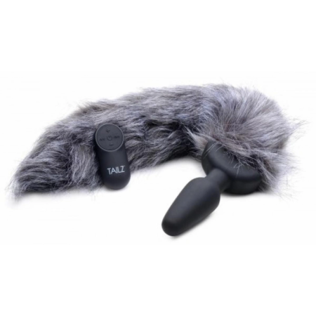 XR Brands Tailz Vibrating Fox Tail Plug Silicone Remote-Controlled Black