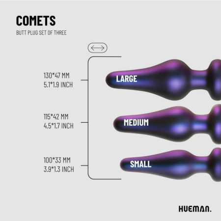 Hueman Comets Silicone Anal Training Plug Set 3 Sizes Black
