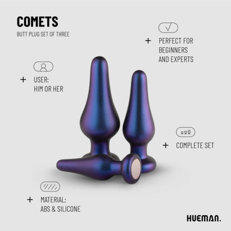 Hueman Comets Silicone Anal Training Plug Set 3 Sizes Black