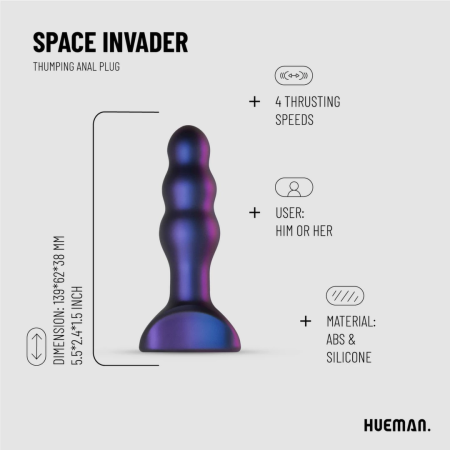 Hueman Space Invader Vibrating & Thrusting Silicone Plug - 4 Modes, Waterproof