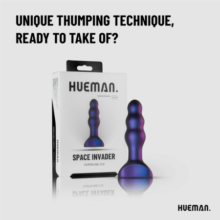 Hueman Space Invader Vibrating & Thrusting Silicone Plug - 4 Modes, Waterproof