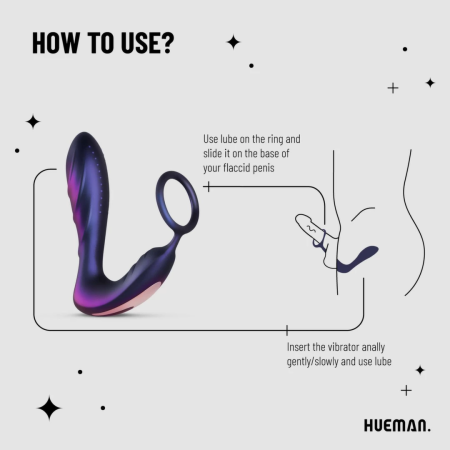 Hueman Black Hole Anal Vibrator & Support Ring, 10 Modes, Silicone