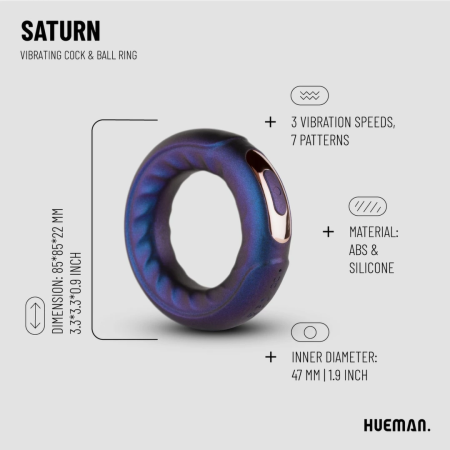 Hueman Saturn Vibrating Silicone Ring Intimate System - Rechargeable, Black