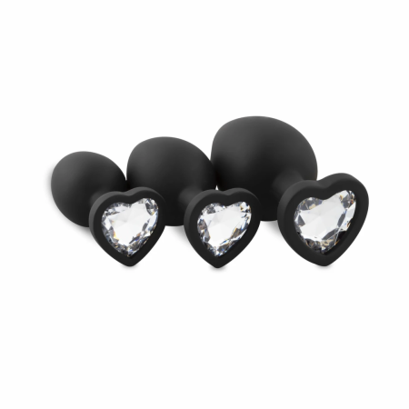 EasyToys 3-Piece Silicone Plug Set with Decorative Heart Gem, Black