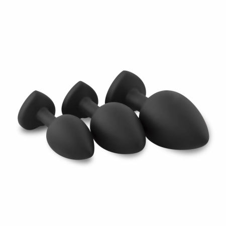 EasyToys 3-Piece Silicone Plug Set with Decorative Heart Gem, Black