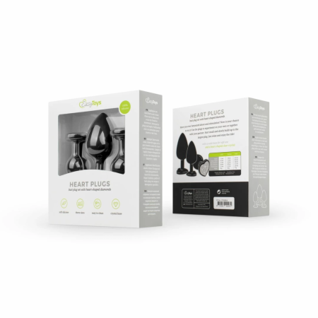 EasyToys 3-Piece Silicone Plug Set with Decorative Heart Gem, Black