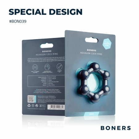 Boners Hexagon Silicone Ring with Integrated Steel Elements, Black