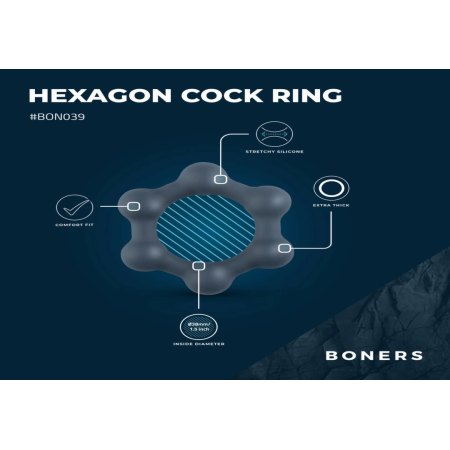 Boners Hexagon Silicone Ring with Integrated Steel Elements, Black