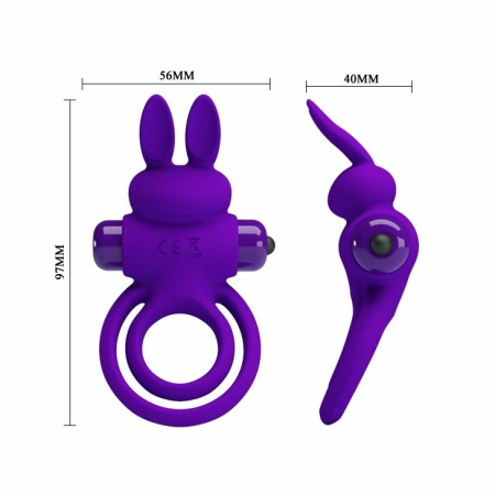 Pretty Love Vibrating Silicone Ring Bunny Design 10 Modes Black