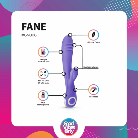 Fane Rabbit Intimate Device Rechargeable Silicone Pink 10 Modes LED