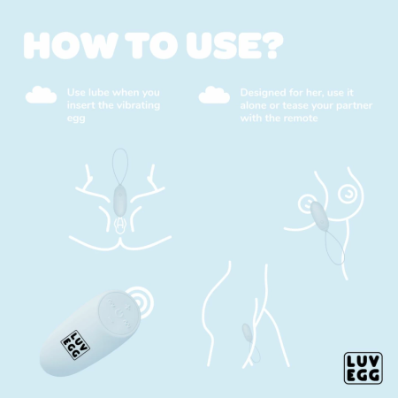 LUV EGG Blue Remote-Controlled Silicone Intimate Egg, 12 Modes, Waterproof