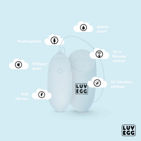 LUV EGG Blue Remote-Controlled Silicone Intimate Egg, 12 Modes, Waterproof