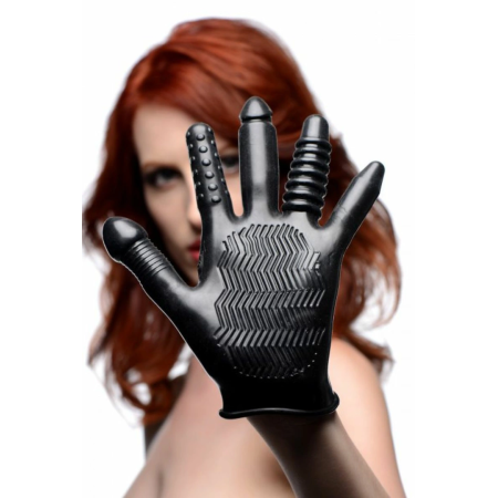 XR Brands Pleasure Poker Multi-Texture Intimate Glove, Black, Universal Size